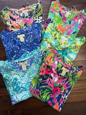Caribbean Joe LOT OF 6 Tropical V-Neck Tops Aqua, Lime, Pink Medium NWT